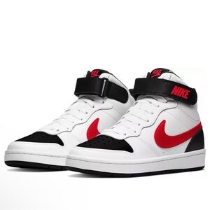 Nike Kids White and Red High-Top Sneakers